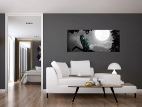 Obraz - Nočná sova, modrá (120x50 cm)