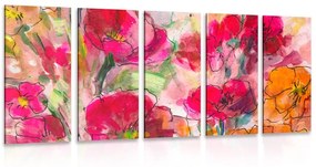 5-dielny obraz maľované kvetinové zátišie