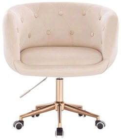 LuxuryForm DESIGN Kreslo MONTANA VELUR na zlatej podstave s kolieskami - krémové