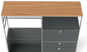 Kovová komoda »CN3« s drevenou doskou, 1 tyčou na oblečenie, 1 priehradkou a 3 zásuvkami, sivá