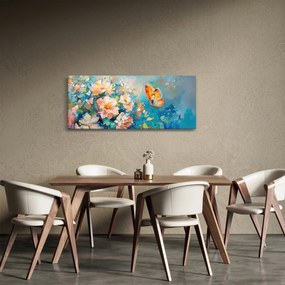 Obraz - Motýľ a kvety, olejomaľba II. (120x50 cm)