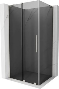 Mexen Velar L, sprchový kút s posuvnými dverami 90 x 85 cm, 8mm šedé sklo, brúsená oceľ, 871-090-085-43-97