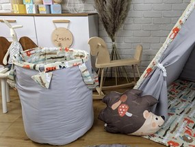 Detský stan TEEPEE (TÝPIE) ANIMALS s doplnkami - LESNÉ ZVIERATÁ - šedý/béžový