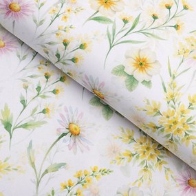 Biante Teflónový okrúhly obrus TF-135 Maľované žlto-zelené lúčne kvietky na bielom Ø 40 cm