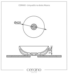 Cerano Moana, umývadlo na dosku ⌀ 42 cm, čierna matná, CER-CER-403353