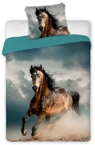 Modré posteľné obliečky s cválajúcim koňom