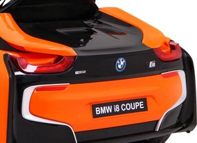 Ramiz Elektrické autíčko BMW i8 Lift oranžové + diaľkové ovládanie + pomalý štart + 3-bodové pásy + MP3 USB + LED