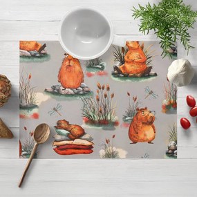 Biante Detské bavlnené prestieranie na stôl Sandra SA-711 Kapybary na sivom 35x45 cm