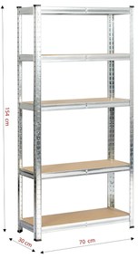 Kovový regál REGMET 70x30x154 cm stříbrný