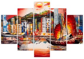 Obrázok - Victoria Harbor, Hong Kong, olejomaľba (150x105 cm)