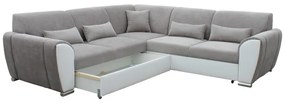 Rozkladacia rohová sedacia súprava s úložným priestorom do L VISEU ľavá sivá/biela