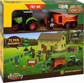 LEAN Toys Súprava „Farma, chov, traktor, prekážková dráha, skokanské prekážky, kone, figúrky“ – 72 dielov