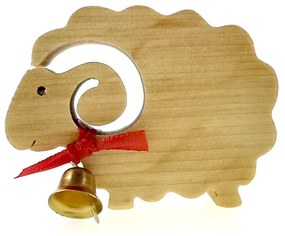 AMADEA Drevená ovečka so zvončekom, masívne drevo, 6x4,5x2 cm