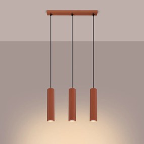 Závesné svietidlo Karbon, 3x okrovo červené kovové tienidlo