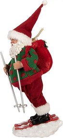 Červená vianočná figúrka Santa Claus na lyžiach - 15*13*28 cm
