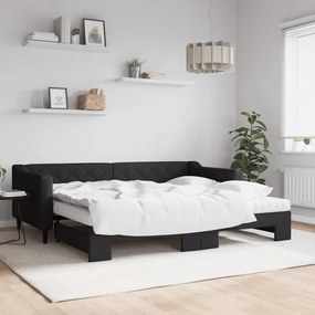 Rozkladacia denná posteľ s matracmi čierna 90x200 cm látka 3197446
