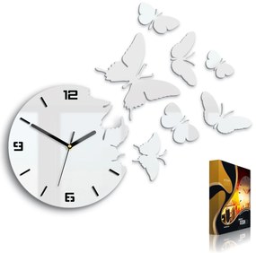 3D nalepovacie hodiny Butterfly biele
