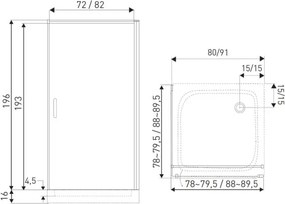 Novoterm Štvorcový sprchovací kút NV-Hera 90x90 chróm/transparent + vanička