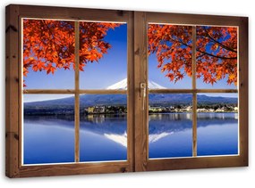 Obraz na plátně Pohled z okna Japonsko Hora Fudži - 90x60 cm