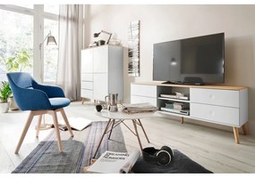 Biely TV stolík s detailmi v dekore dubového dreva Tenzo Dot, šírka 162 cm
