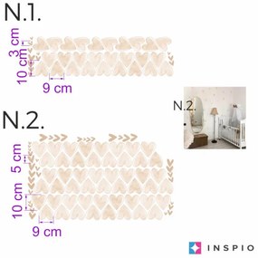 Textilné nálepky na stenu - Béžové srdiečka do detskej izby