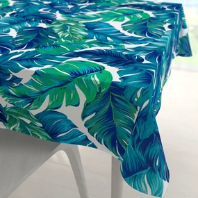 Biante Bavlnený štvorcový obrus Sandra SA-606 Modro-zelené tropické listy na bielom 120x120 cm