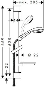 Hansgrohe Crometta 85, sprchová sada Vario so sprchovou tyčou 65 cm a miskou na mydlo, chrómová, HAN-27764000