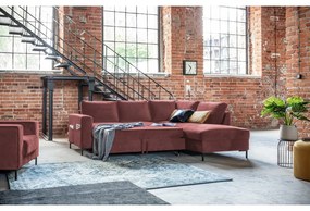 Ružová zamatová rozkladacia rohová pohovka (pravý roh) Lofty Lilly – Miuform