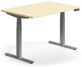 Výškovo nastaviteľný stôl QBUS, rovný, 1200x800 mm, strieborný rám, breza