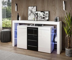 KOMODA ELIS LED BIELA ČIERNE ŠUPLÍKY VYSOKÝ LESK 170 cm