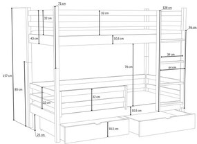 Detská poschodová posteľ z masívu borovice LEGEND PLUS so šuplíkmi - 200x90 cm - BIELA