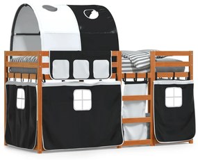 Poschodová posteľ závesy bielo-čierna 75x190cm masívna borovica 3284015