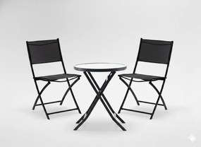 CH Skladací záhradný set nábytku s okrúhlym stolom - čierna