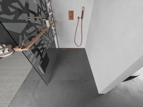Mexen Kioto+, sprchová zástena Walk-In s poličkou a vešiakom 110 x 200 cm, 8mm číre sklo biely vzor, medený matný profil, 800-110-121-65-85