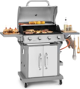 Klarstein Lucifer 4, plynový gril, 4 x 3,6 kW horáky, 69 x 45 cm gril, nerezová oceľ, mobilný