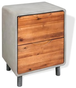 Nočný stolík, betón a akáciové drevo, 40x30x50 cm