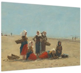 Obraz - Eugène Boudin, Women on the Beach at Berck, reprodukcia (70x50 cm)