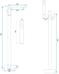 Rea Tery, voľne stojaca batéria s ručnou sprchovou súpravou h-885, zlatá lesklá, REA-B5306