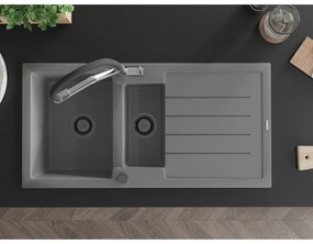 Mexen Andres, granitový drez 1000x500x200 mm, 1,5-komorový a drezová batéria Duo, šedá, 6515-71-671701-07-B