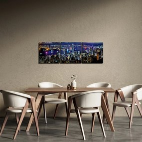 Obraz nočného mesta (s hodinami) (90x30 cm)