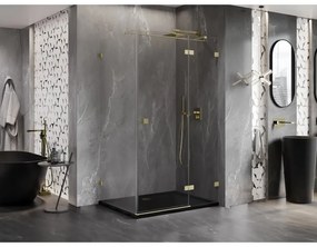 Mexen Lunar T, pravý výklopný sprchový kút 140 x 110 cm, 8mm číre sklo, zlatý matný profil, 834T-140-110-55-00-P