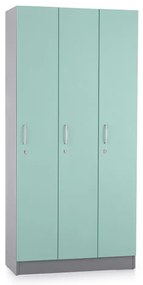 Drevená šatníková skrinka Visio LUX - 3 oddiely, 90 x 42 x 190 cm, tyrkysová
