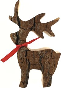 AMADEA Drevený jeleň s kôrou, masívne drevo, výška 15 cm