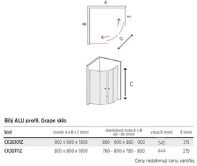 Mereo Mereo, Sprchový kút, Kora, štvrťkruh, R550, biely ALU, sklo Grape, MER-CK35101Z