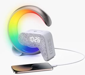 Immax 08987L-LEDRGB Stmievateľná lampa s budíkom a Qi nabíjaním 30W/230V strieborná