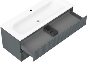 Mexen Rivel, kúpeľňová skrinka 120 cm s umývadlom Vela, 2 zásuvky, drážkovaná, grafitová matná/biela matná, 91A20-12047-2-BFF66-W23M