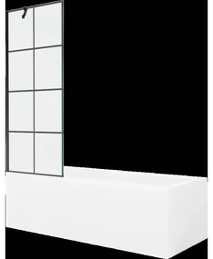 Mexen Cubik obdĺžniková vaňa 160 x 70 cm s obkladom a 1-krídlovou sprchovou zástenou 70 cm, Čierny vzor - 550316070X9507007077