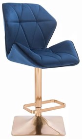 LuxuryForm Barová stolička MILANO MAX VELUR na zlatej hranatej podstave - modrá