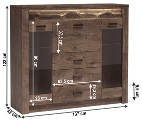 Tempo Kondela Komoda s vitrínami, jaseň tmavý, INFINITY 08
