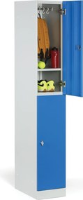 Šatníková skrinka S1 s úložnými boxmi, 2 boxy, 1850 x 300 x 500 mm, cylindrický zámok, červené dvere
